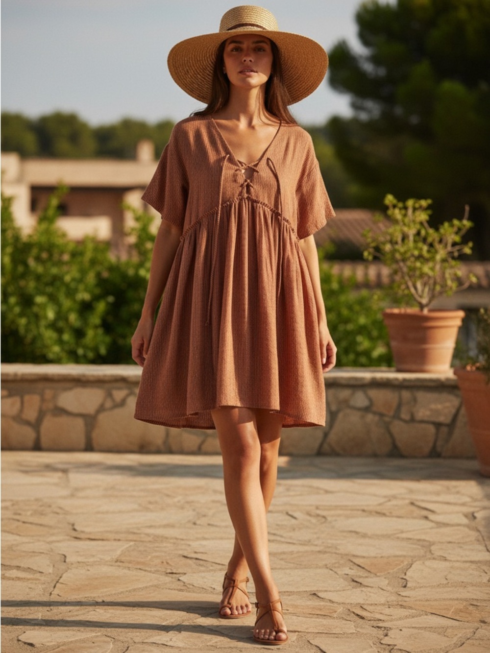 Rue Stiic Anthropologie Orange Stripe Brandy Mini Cotton Babydoll Dress Small